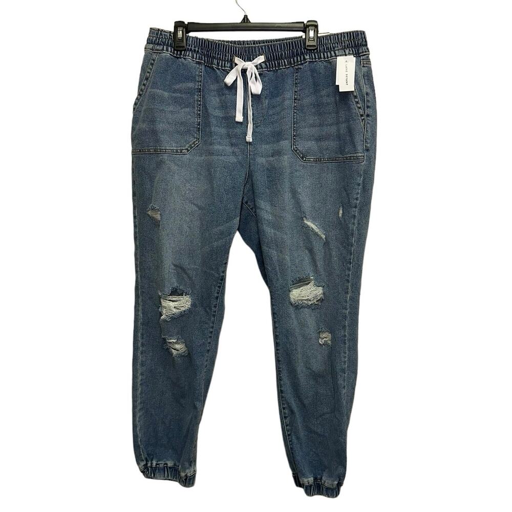 Lane Bryant NWT Boyfriend Jogger Jeans 14 Mid Rise Distressed Drawstring Denim